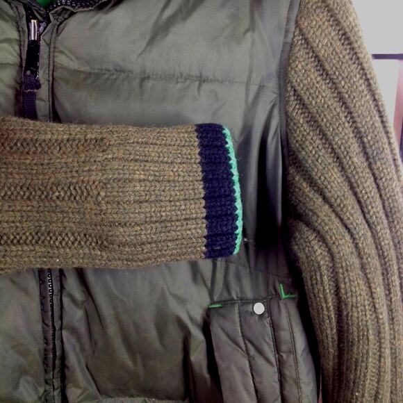 Energie Jean's Session Worn-Out Green Puffer Jacket Knit Sleeve M - Picture 5 of 8